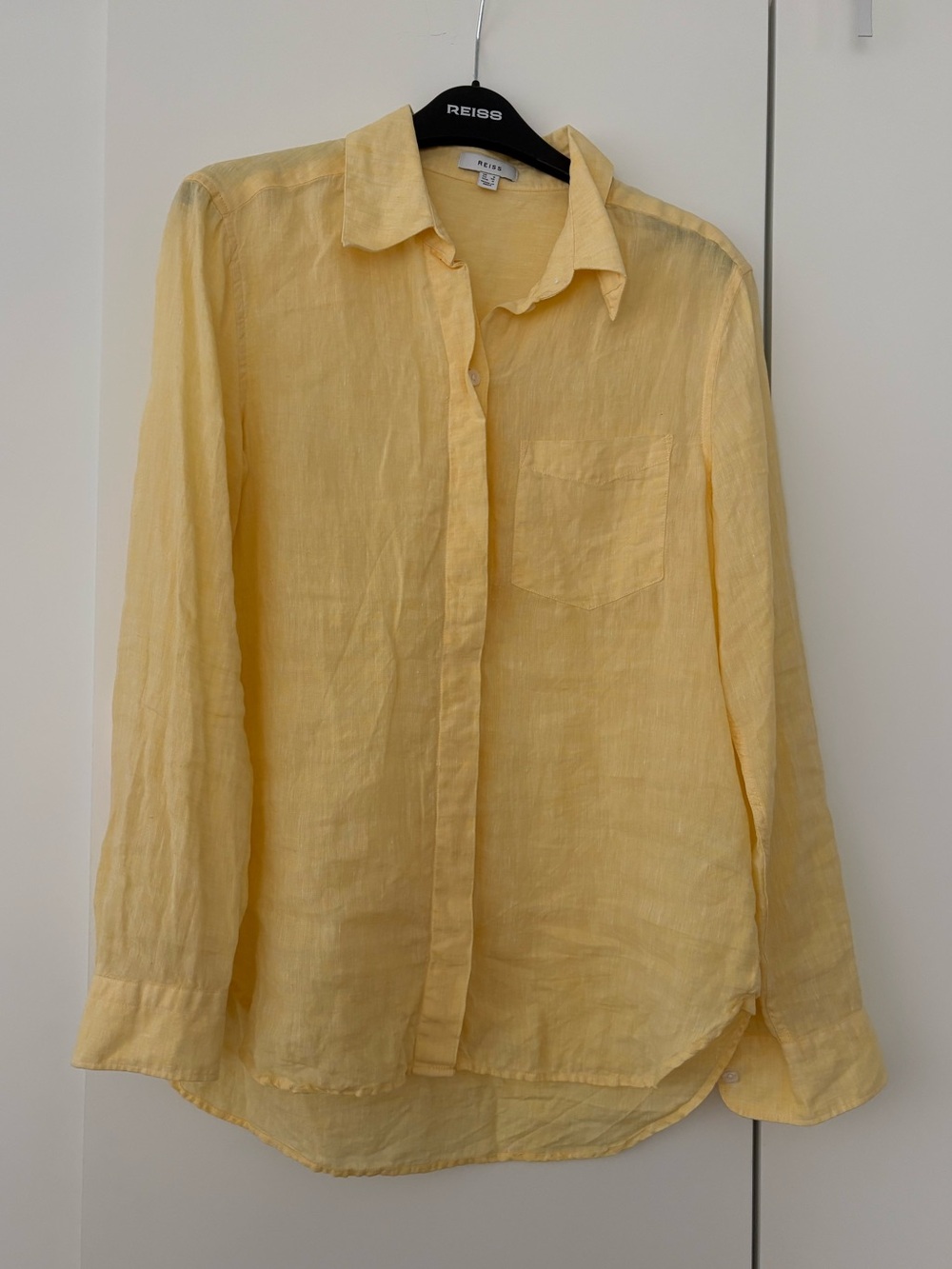 Reiss Women’s Light Yellow Linen Button-Up Shirt